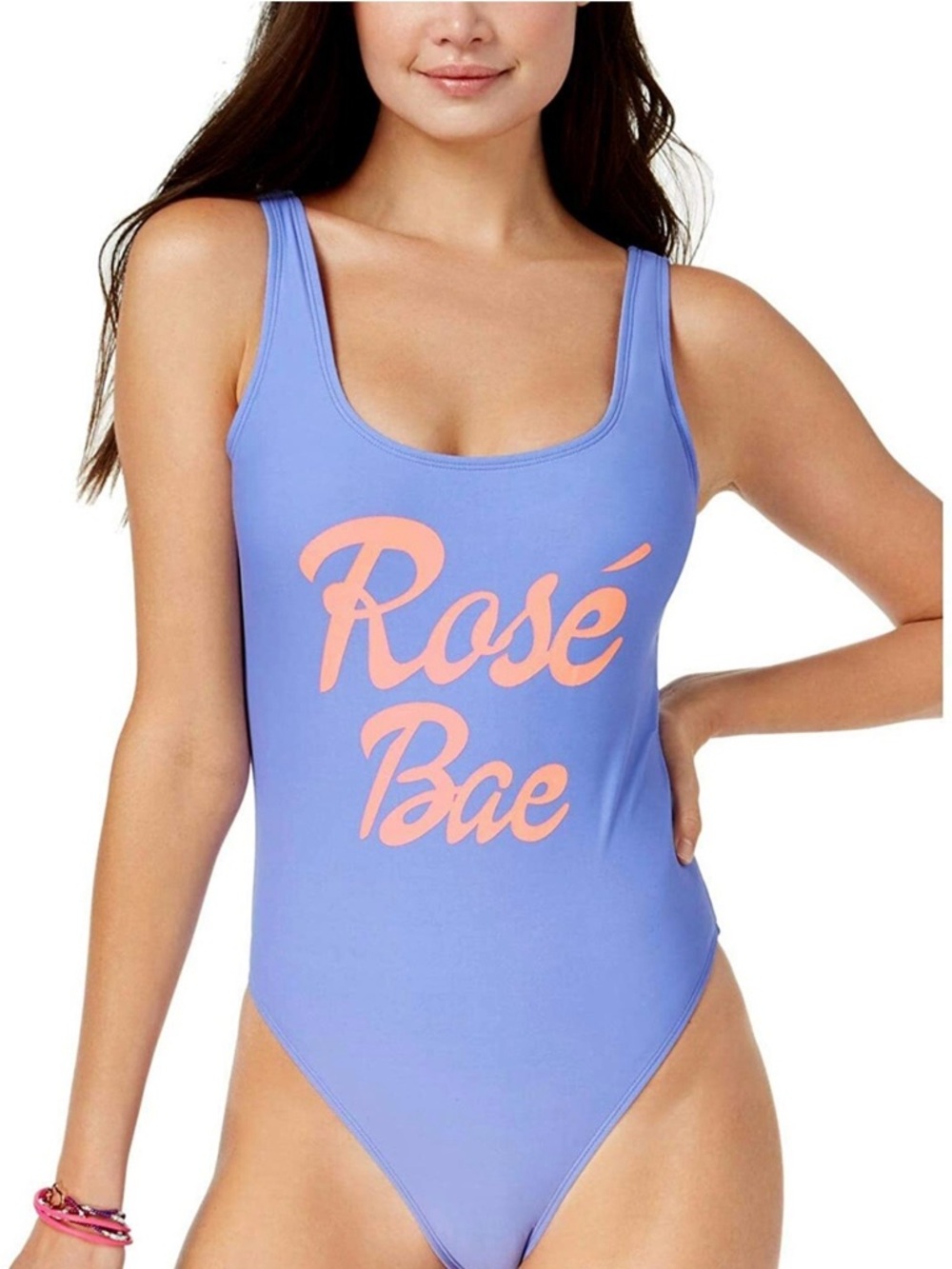 California Waves Lavender One-Piece Swimsuit with Coral 'Rosé Bae' Script